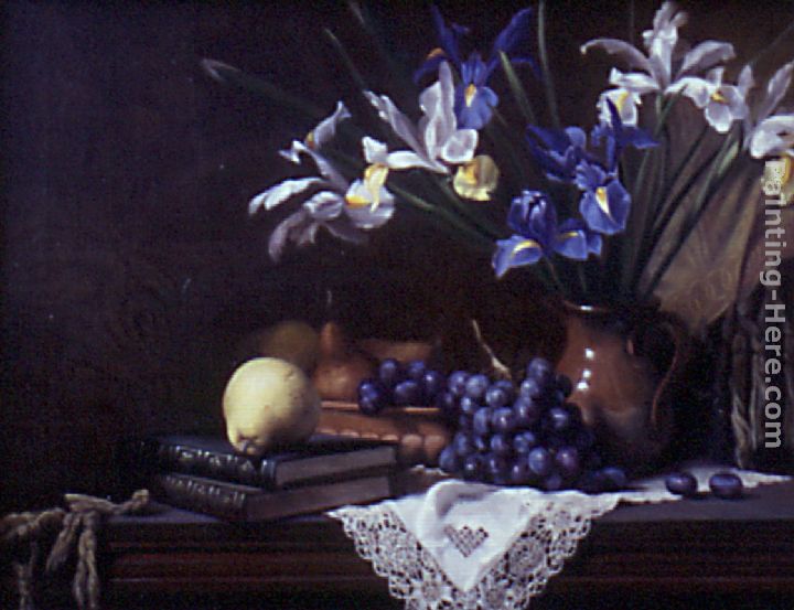 Still Life with Irises and Grapes painting - Maureen Hyde Still Life with Irises and Grapes art painting